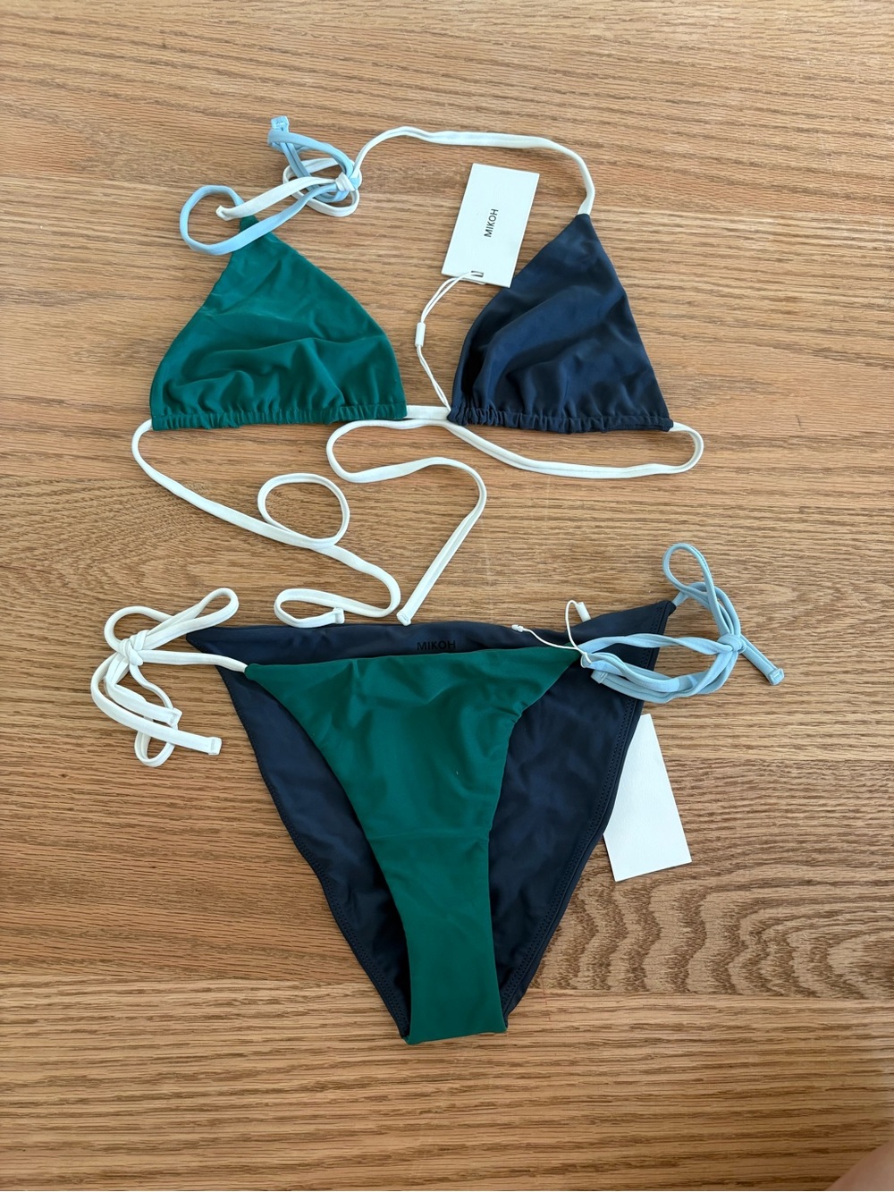 Mikoh Colorblock Triangle Bikini - Green & Navy